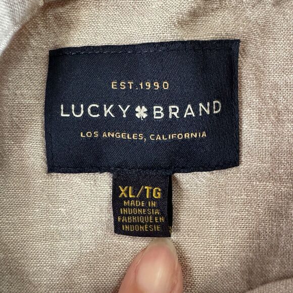 Lucky Brand Shirt Mens Size XL Short Sleeve Snap Button Linen Blend Beige NWT - Picture 3 of 15